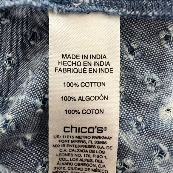 Chico’s Tie Die Textured Lightweight Jacket Blue/White Size Large Pockets - Picture 9 of 9